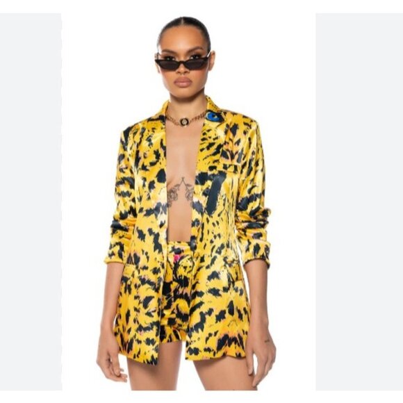 Cache blouse & shorts 2pc Size M/L Animal print elastic waist collar embroidery - Picture 15 of 15